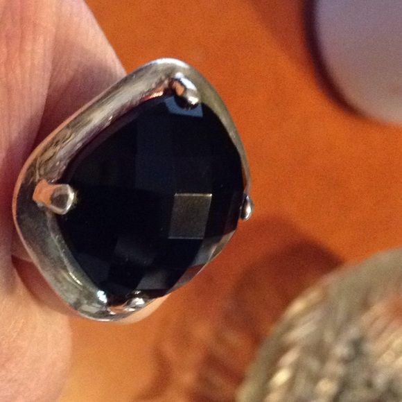 FINAL SALE BEFORE REMOVAL! BOLD/FACETED SS BLACK ONYX STAMPED RING, GORGEOUS - Picture 3 of 6